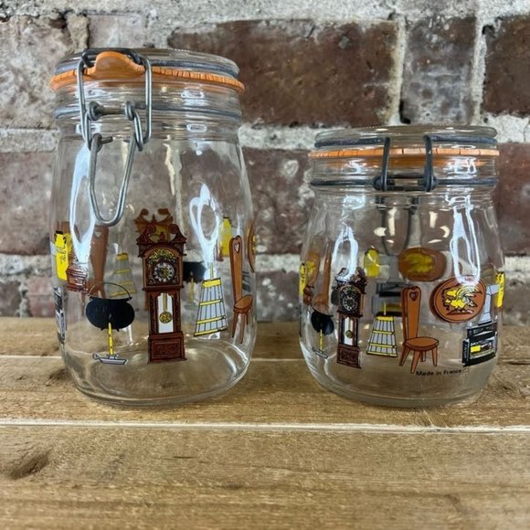 NIVEAU DE REMPLISSAGE 3/4L CANISTER Pair of Glass JAR COUNTRY DECOR - Picture 4 of 6